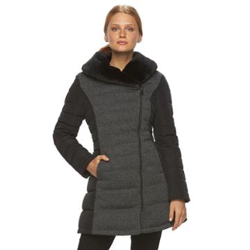 Women's Neo-i By Orobos Mixed-media Quilted Parka, Size: Large, Black