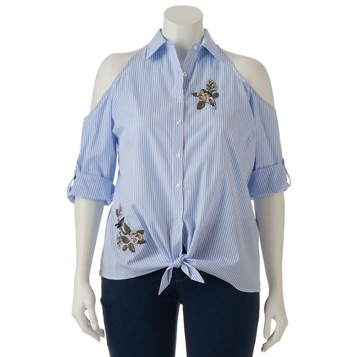 Juniors' Plus Size Heartsoul Embroidered Cold-shoulder Shirt, Teens, Size: 3xl, Light Blue
