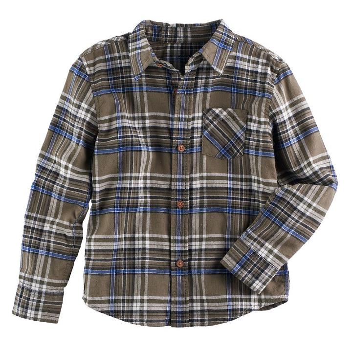 Boys 4-7x Sonoma Goods For Life&trade; Plaid Button Down Shirt, Size: 5, Med Green