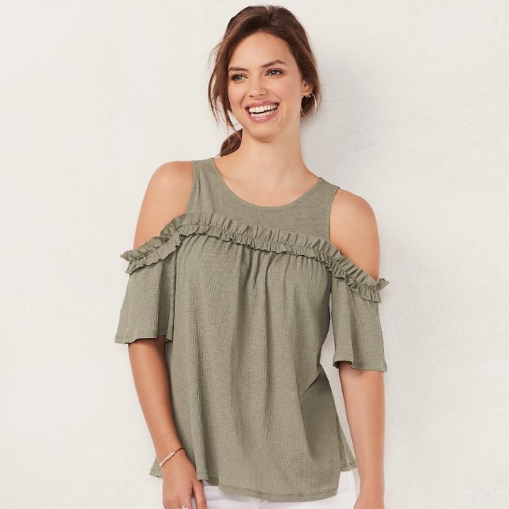 Women's Lc Lauren Conrad Rufflle Cold-shoulder Top, Size: Xs, Med Green