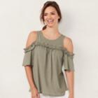 Women's Lc Lauren Conrad Rufflle Cold-shoulder Top, Size: Xs, Med Green