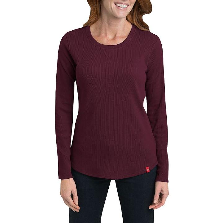 Dickies Thermal Crewneck Tee - Women's, Size: Large, Dark Red