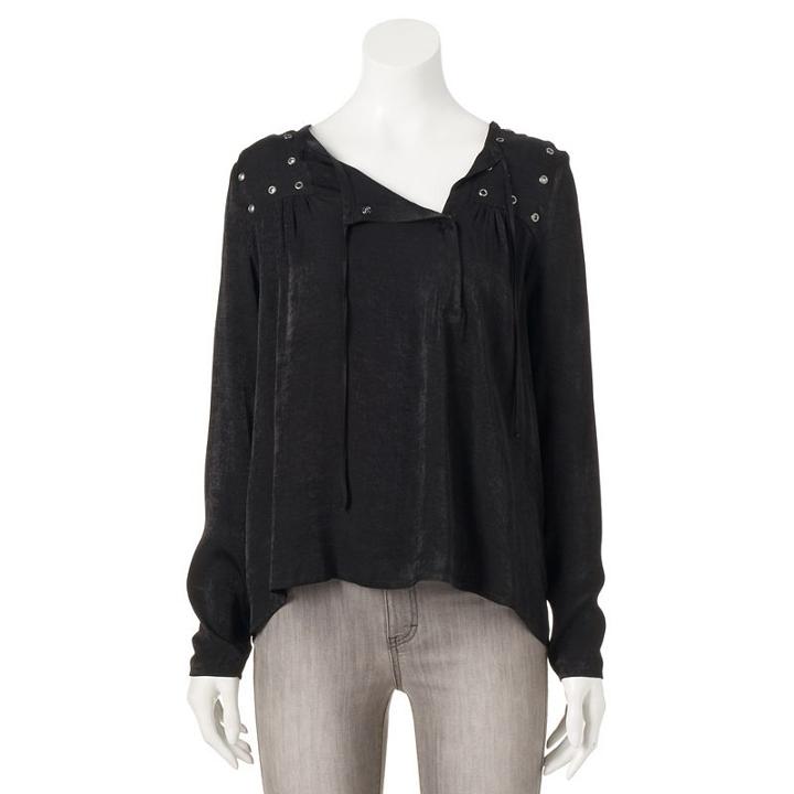 Women's Rock & Republic&reg; Grommet Peasant Top, Size: Large, Black