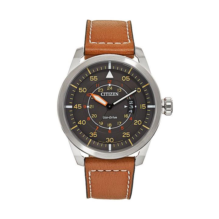 Citizen Eco-drive Men's Leather Watch, Brown