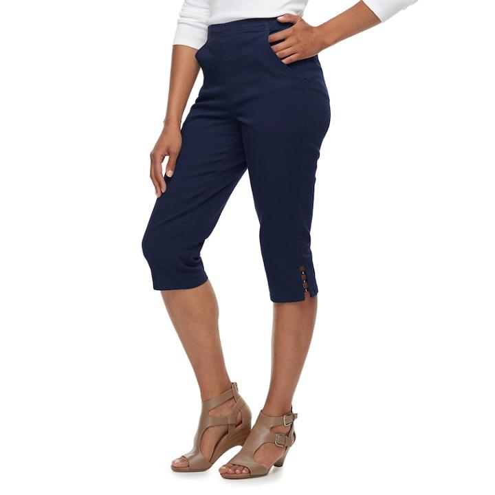 Women's Croft & Barrow&reg; Rivet-hem Pull On Capris, Size: Xl, Dark Blue