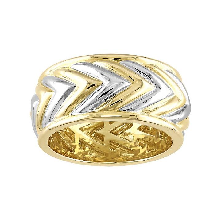 V19.69 Italia Men's Two Tone Sterling Silver Chevron Ring, Size: 11, Yellow