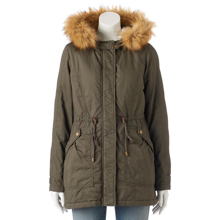 Juniors' Sebby Hooded Faux-fur Parka, Girl's, Size: Medium, Green