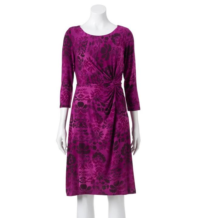 Women's Dana Buchman Printed Knot-front Dress, Size: Large, Dark Pink
