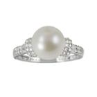 14k White Gold .21-ct. T.w. Diamond And Freshwater Cultured Pearl Ring, Women's, Size: 6