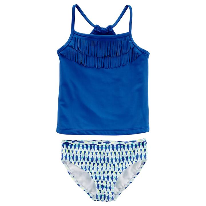 Girls 4-8 Carter's Fringe Tankini & Geometric Patterned Bottoms Swimsuit Set, Size: 6-6x, Med Blue