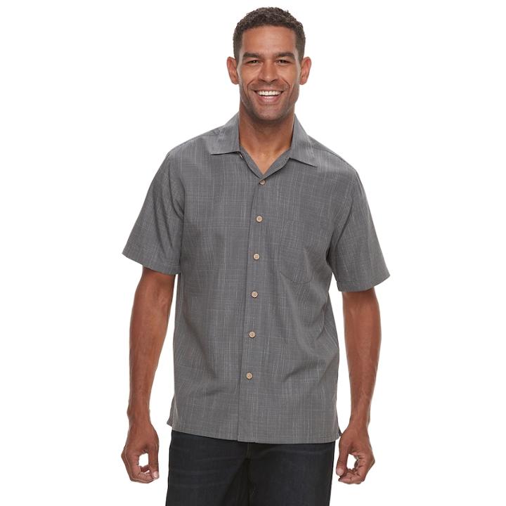 Men's Batik Bay Regular-fit Microfiber Button-down Shirt, Size: Medium, Grey (charcoal)