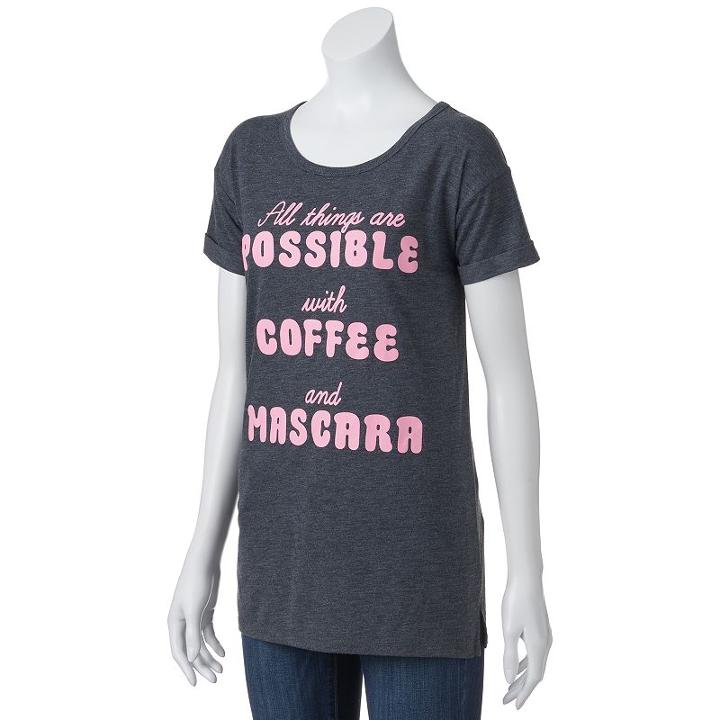 Juniors' Awake Coffee And Mascara Graphic Tee, Girl's, Size: Medium, Dark Grey