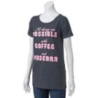 Juniors' Awake Coffee And Mascara Graphic Tee, Girl's, Size: Medium, Dark Grey