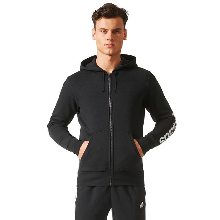 Men's Adidas Essentials Linear Full-zip Fleece Hooded Jacket, Size: Xxl, Black