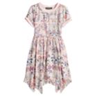 Girls 7-16 Three Pink Hearts Floral Short Sleeve Skater Dress, Size: 8, Lt Beige