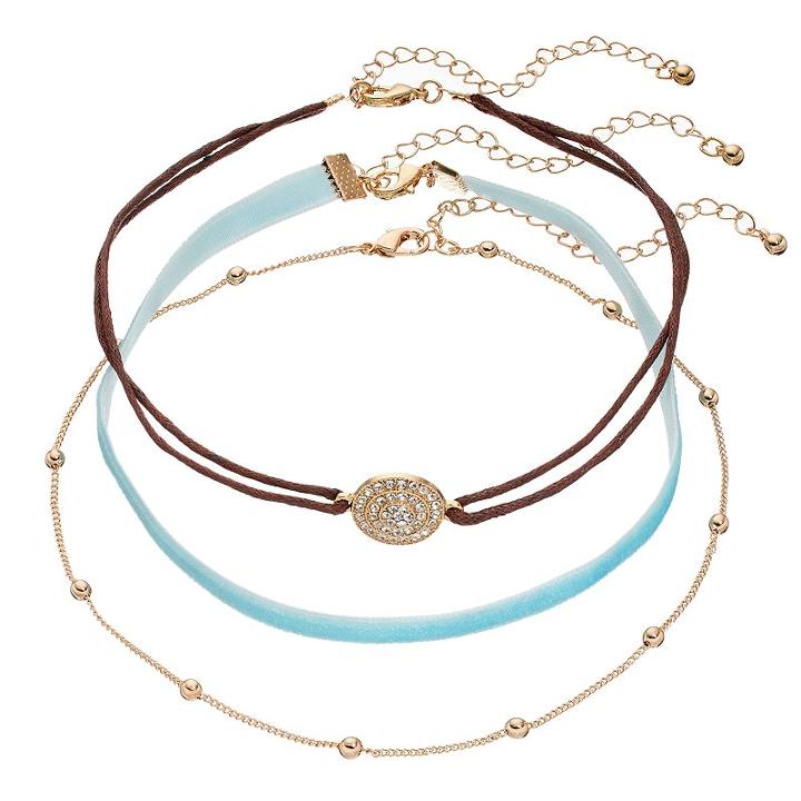 Mudd&reg; Medallion, Beaded & Aqua Velvet Choker Necklace Set, Women's, Multicolor