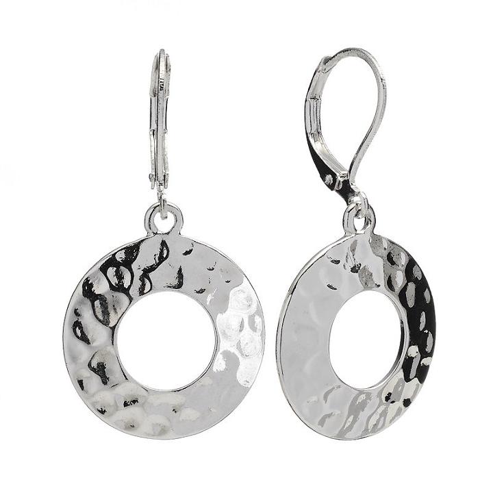 Dana Buchman Silver Tone Hammered Circle Drop Earrings, Women's, Grey