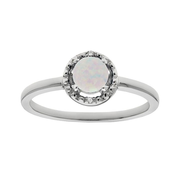 Sterling Silver Lab-created Opal And Diamond Accent Halo Ring, Women's, Size: 6, White