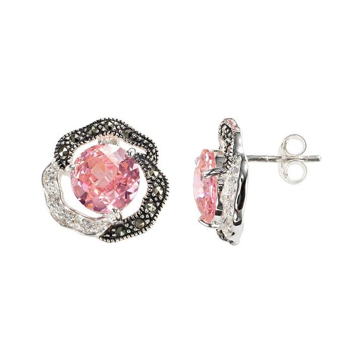 Lavish By Tjm Sterling Silver Cubic Zirconia Flower Stud Earrings, Women's, Multicolor