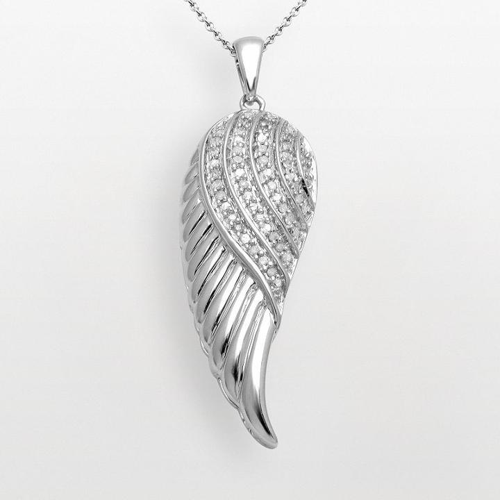 Sterling Silver 1/10-ct. T.w. Diamond Angel Wing Pendant, Women's, Size: 18, White