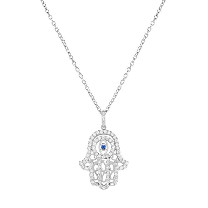 Sterling Silver Cubic Zirconia & Lab-created Blue Spinel Hamsa Pendant, Women's, White