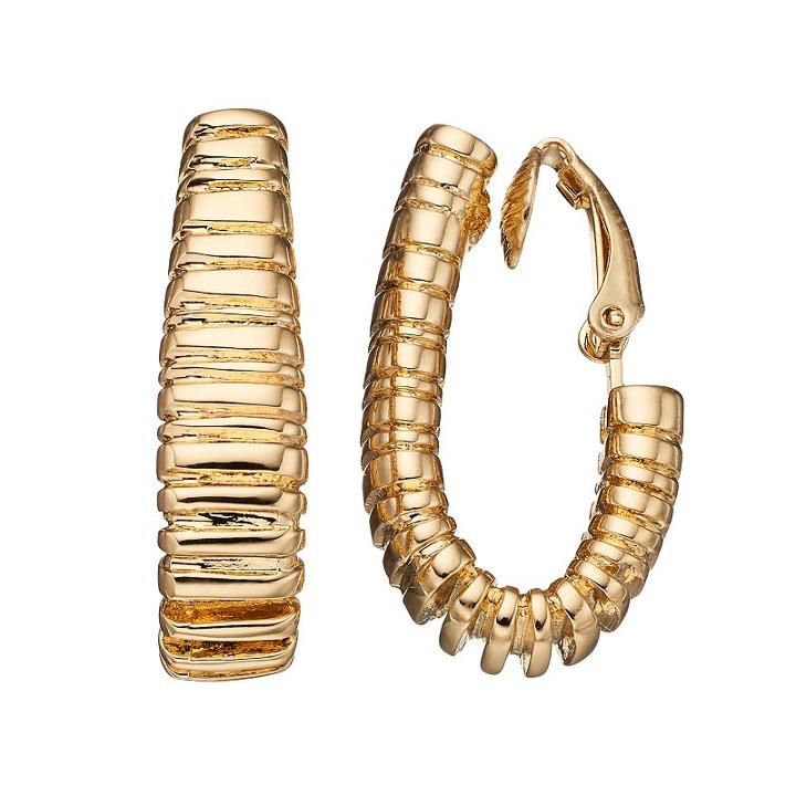 Dana Buchman Textured Nickel Free Clip On Hoop Earrings, Women's, Gold