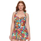 Plus Size Chaps Tummy Slimmer Ruched Swimdress, Women's, Size: 22 W, Blue Multi