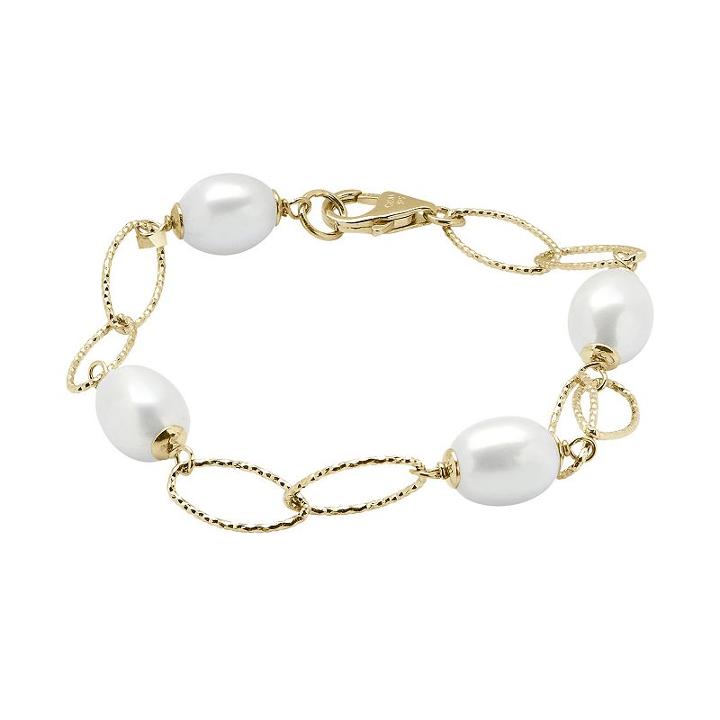 Pearlustre By Imperial 14k Gold Over Silver Freshwater Cultured Pearl Station Bracelet, Women's, Size: 7.25, White