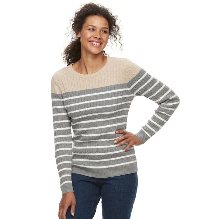 Women's Croft & Barrow&reg; Essential Cable-knit Crewneck Sweater, Size: Medium, Med Beige