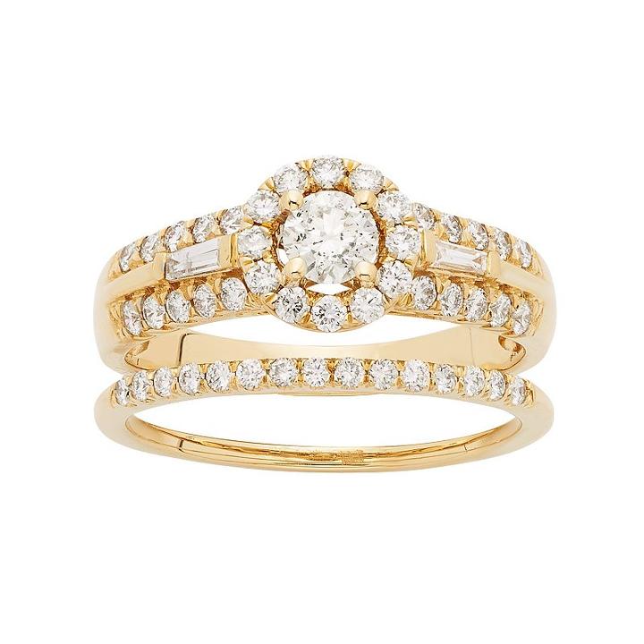 14k Gold 1 Carat T.w. Igl Certified Diamond Halo Engagement Ring Set, Women's, Size: 10, White