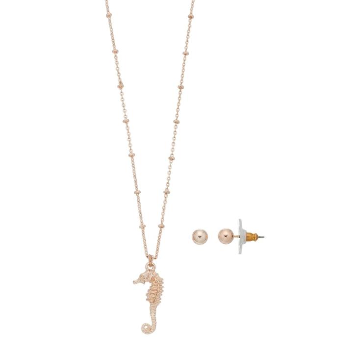 Lc Lauren Conrad Seahorse Pendant Necklace & Stud Earring Set, Women's, Pink