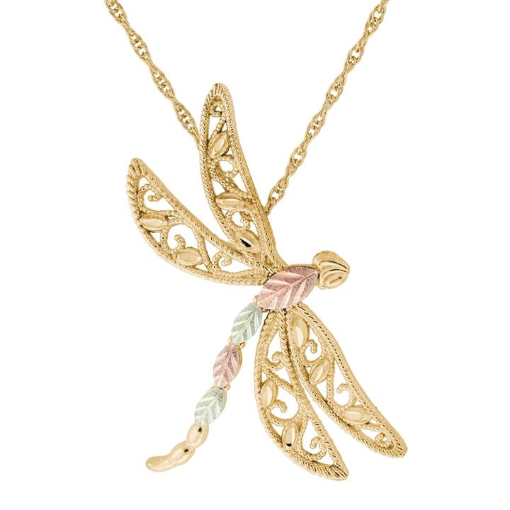 Black Hills Gold Tri-tone Dragonfly Pendant Necklace, Women's, Size: 18, Yellow