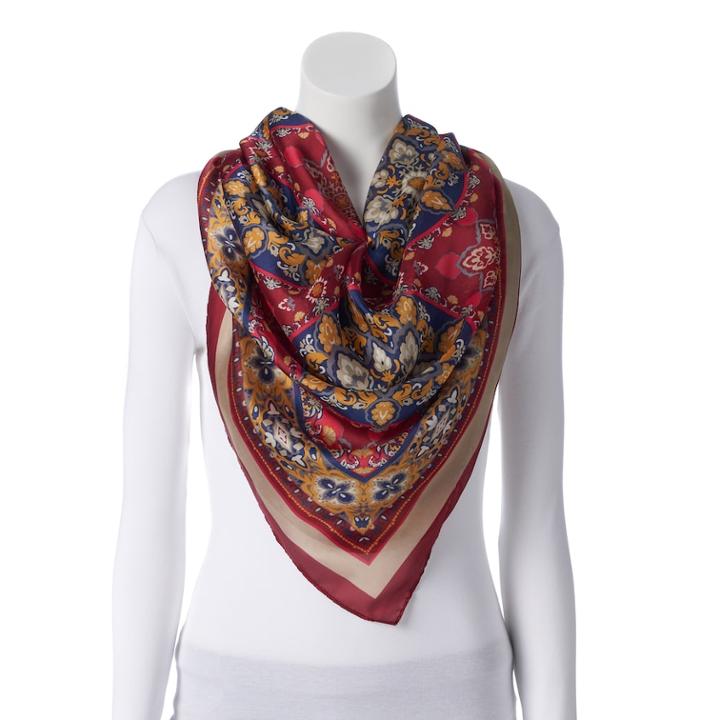 Women's Dana Buchman Medallion Print Square Scarf, Dark Red
