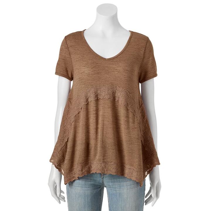 Juniors' Cloud Chaser Lace-inset Handkerchief Top, Girl's, Size: Large, Beige Oth
