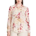 Plus Size Chaps Pleated Back Floral Shirt, Women's, Size: 1xl, White
