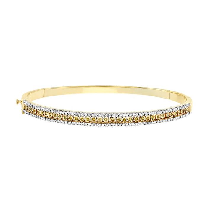 1 Carat T.w. Yellow And White Diamond Yellow Rhodium-plated Sterling Silver Bangle Bracelet, Women's