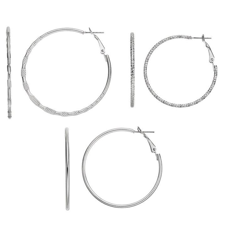 Twisted & Textured Nickel Free Hoop Earring Set, Women's, Silver