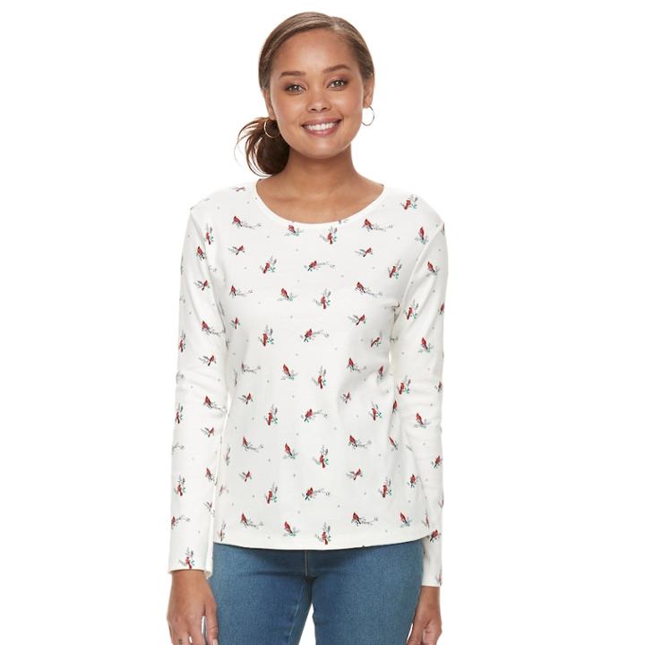 Petite Croft & Barrow Knit Holiday Tee, Women's, Size: Xl Petite, White