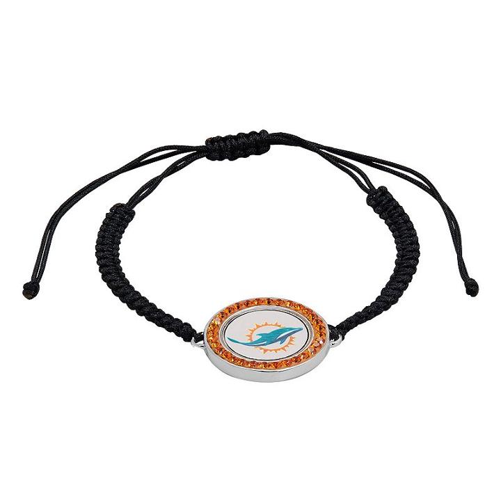 Miami Dolphins Team Logo Crystal Slipknot Bracelet - Made With Swarovski Crystals, Women's, Size: 7, Orange
