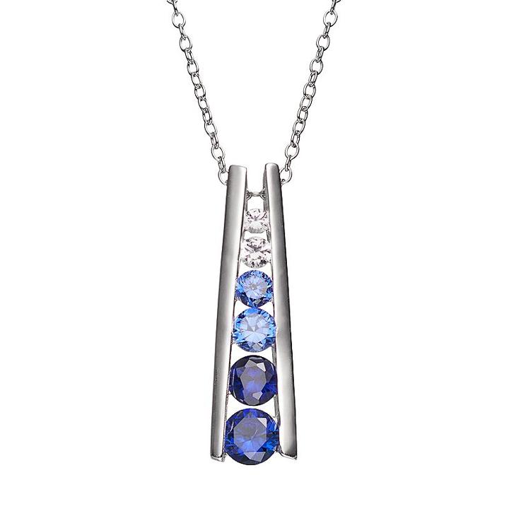Lab-created Blue And White Sapphire Sterling Silver Graduated Stick Pendant Necklace, Women's, Size: 18