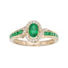 10k Gold Emerald & Diamond Accent Oval Halo Ring, Women's, Size: 7, Green