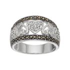Silver Luxuries Silver Plated Marcasite & Crystal Heart Ring, Women's, Size: 7, Multicolor