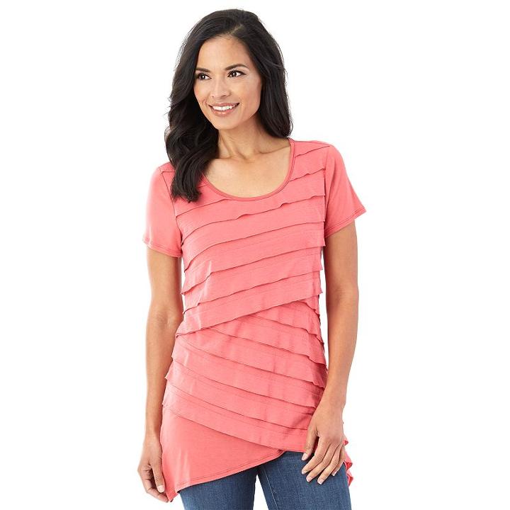 Women's Ab Studio Asymmetrical Shutter Stripe Tee, Size: Regular, Med Pink