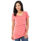 Women's Ab Studio Asymmetrical Shutter Stripe Tee, Size: Regular, Med Pink