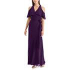 Women's Chaps Cold-shoulder Georgette Overlay Evening Dress, Size: 6, Purple