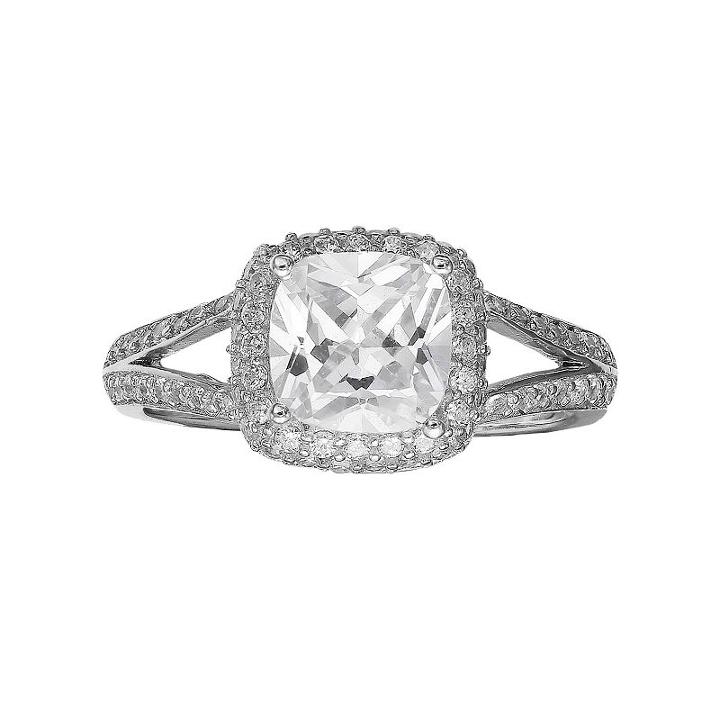 Primrose Sterling Silver Cubic Zirconia Square Halo Ring, Women's, Size: 7, Grey