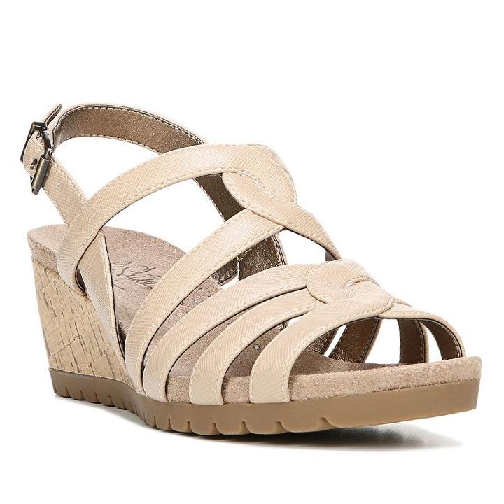 Lifestride Novak Women's Wedge Sandals, Size: 8 Wide, Beig/green (beig/khaki)