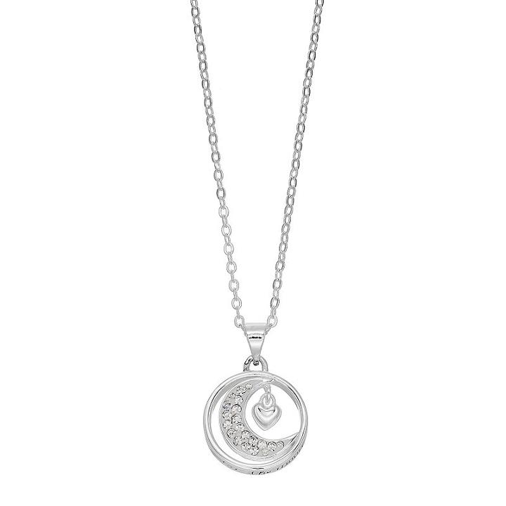 Silver Expressions By Larocks Silver Plated Crystal I Love You To The Moon And Back Pendant, Women's, White