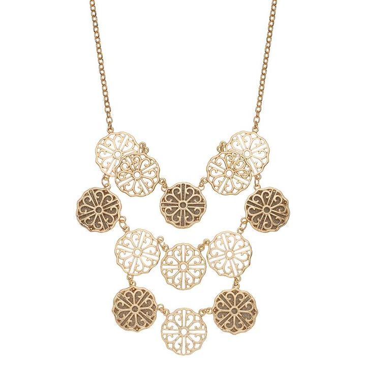 Glittery Filigree Disc Swag Necklace, Women's, Multicolor