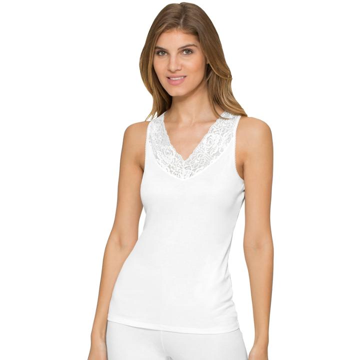 Women's Cuddl Duds Softech Lace-trim V-neck Tank, Size: Large, White